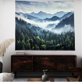 TUGCAY Misty Mountain Forest Tapestry Foggy Tree Tapestry Nature Scenery Landscape Wall Tapestries Aesthetic for Bedroom Living Room Dorm Office Decor 60 x 50 Inches
