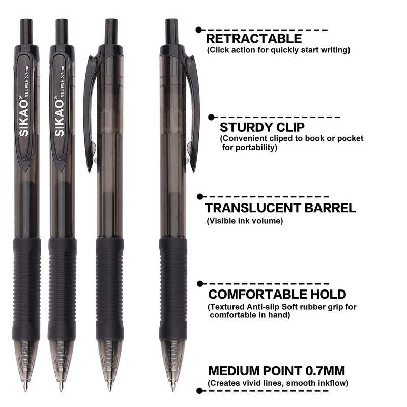 Gel Pens 36 Pack Black Gel Pens Fine Point Smooth
