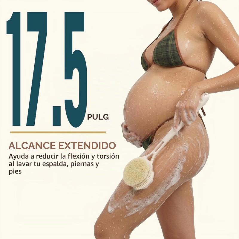 Cepillo para Espalda 3 Caras, Mango Largo para Ducha (Caqui)