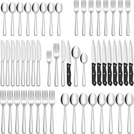 48- Piece Rainbow Flatware Cutlery Silverware Set Stainless Steel Colorful Utensils, Tableware Set Service for 8,Reusable, Mirror Polished, Dishwasher Safe Dinnerware - Color: Silver-48 Piece