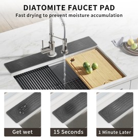 Faucet Mat for Kitchen Sink - 23.6" Extended Diatomaceous Earth Faucet Mat ,Quick Drying Splash Guard,Keep Tidy for Kitchen Bathroom Counter(Dark Gray)