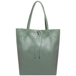 TAKEASY Italian Genuine Leather Tote Bag for Women with Zipper | Large Tall Soft Unlined Handbag Purse for Shopping Work Travel (Sage Green)
