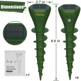 Phosooy 6 Packs Mole Repellents, Solar Powered Motor Vibrate Gopher Deterrent with Spiral Drill Ground Stake, IP65 Waterproof Lawn Garden Yard Pest Repeller Drive Away Vole Snakes Groundhog