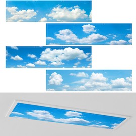 Wowangce 4 Pcs 1 x 4 Feet Fluorescent Lights Covers Magnetic Ceiling Light Cover with 8 Magnets Fluorescent Light Filters for School Classroom Home Drop Lamp Decor (Cloud)