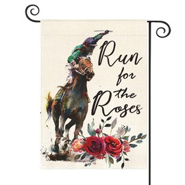 AVOIN colorlife Kentucky Derby Garden Flag 12x18 Inch Double Sided Outside, The Run for the Roses Horse Race Burlap Yard Outdoor Decoration