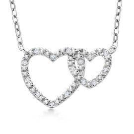 Gem Stone King Heart Necklace for Women | 18K Gold Plated Silver White Lab Grown Diamond Double Open Heart Necklace | Interlocked Heart Pendant Necklaces for Women with 18 Inch Chain