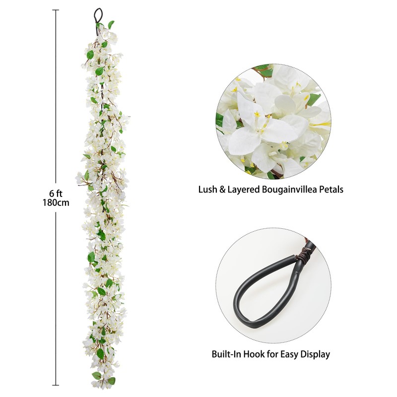 Briful 6ft White Bougainvillea Flower Garland – Artificial Silk Floral