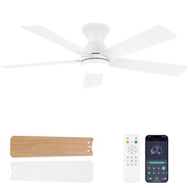 Dolavast Ceiling Fans with Lights and Remote, 48 Inch Ceiling Fan with Light, Low Profile, Reversible, Dimmable LED, Flush Mount, Quiet, DC Motor, White Ceiling Fan for Bedroom, Kitchen, Dining Room