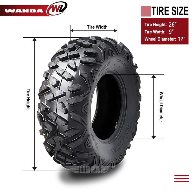 WANDA (2) 26x9-12 ATV Front Tire Set for 14-17 Polaris