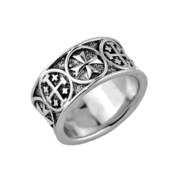 925 Sterling Silver Alternating Gothic and Jerusalem Cross Band Ring