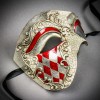 ILOVEMASKS Phantom Red Diamond Plaid with Silver Lining Venetian Masquerade