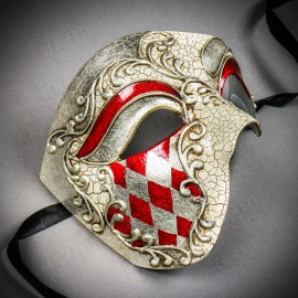 ILOVEMASKS Phantom Red Diamond Plaid with Silver Lining Venetian Masquerade Ball Event Mask