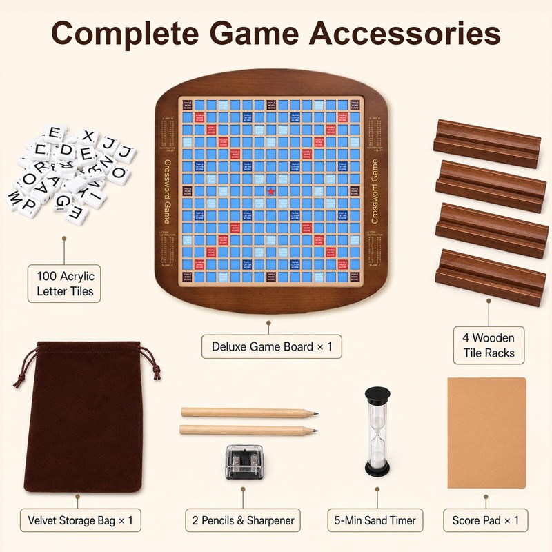 Deluxe Wooden Word Board Game, Extra Large 20" x 20"