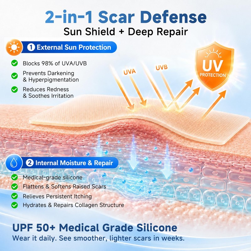 UPF50+ Silicone Scar Sheets with UV Protection(1.8”x 157" Roll 4M)
