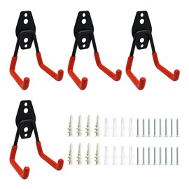 Runseaway 4Pcs Heavy Duty Garage Storage Utility Hooks, Wall Mounted Organizer U-Shaped Hangers for Hanging Tools, Ladders, Hoses, Bikes, and Garden Equipment (Orange)