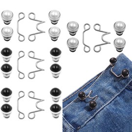 24pcs Adjustable Waist Buckle Extender, Pant Waist Tightener No Sewing Required Reusable Jean Buttons Detachable Jean Button Pins for Pants Jeans Dress Fit Instant Button for Pants, (2 Pearl Style)