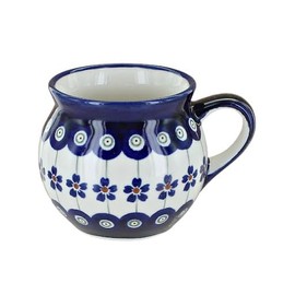 Blue Rose Polish Pottery Flowering Peacock Small Bell Shape Mug