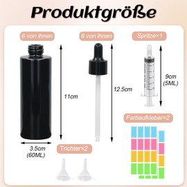 6 Pcs 60ml Schwarz Pipettenflasche, glasflasche Tropfflasche Pipettenflaschen Apothekerflasche mit Dropper Pipette Glas Glasflaschen für Ätherisches Öl für Ätherische Öl,Parfümöle (schwarz, 60ml)