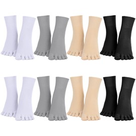 8 Pares Calcetines Mujer Suaves Transpirables Finos con Separador de Dedos (Negro, Blanco, Gris, Beige, 10.2 x 2.4 Pulgadas)