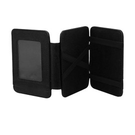 AfitLulu PU Magic Wallet, Men’s Ultra-Thin Three Fold Flip Wallet with ID Window, Two Side Opening Magic Leather Money Clip for Credit Cards, ID Cards, and Folded Cash (Black)