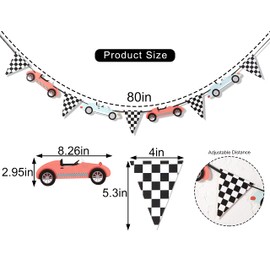 Vintage Race Car and Chequered Flag Decorations - Racing Themed Birthday Party, Racing Birthday High Chair Banner, Boy's Almost First Birthday, Two Quick Birthdays, Racing Party Decorations