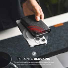 VULKIT Portatarjetas de crédito con compartimento para billetes, bloqueo RFID, portafolios de piel desplegable con ventana de identificación, Negro