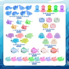 Tazimi 48 PCS Mini Resin Ocean Animal Figurines Glow in The Dark Miniature Figurines Aquarium Ornaments Charms for Garden Dollhouse Aquarium Home Birthday Party (Ocean)