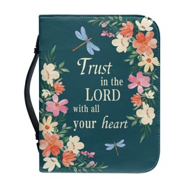 Kuiaobaty Lord Quotes Print Bible Cover with Handle, Flowers Dragonfly Faux Leather Book Cover with Zipper, Small Stock 4 Size