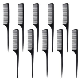 10 Pcs Black Thickened Rat Tail Combs Set Fine Tooth Parting Comb for Women Anti Static Root Teasing Volume Adding Daily Hair Grooming Evening Styling