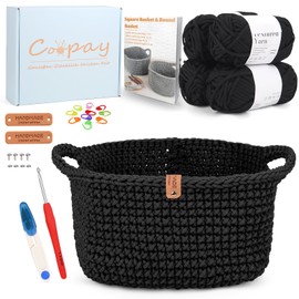 Coopay Crochet Set for Beginners, Square Baskets Crochet Set with Crochet Pattern, DIY Crochet Set for Baskets, Crochet Learning with Crochet Hook, 4.5 mm, Thick Crochet Yarn, Beginner Crochet Set for
