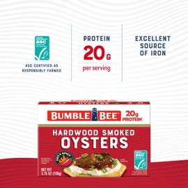 Bumble Bee Hot & Spicy Hardwood Smoked Oysters, 3.75 oz Tin - 20g Protein per Serving, Gluten Free, Keto
