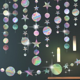 HavaCue 66 ft Colourful Glitter Paper Circle, Pack of 5 4 m Glitter Round Circle Banner, Circle Dots Garland Hanging Paper and Star Garland for Birthday, Wedding, Party Decoration