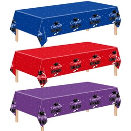 3 Pcs Graduation Class of 2025 Tablecloth, Congrats Grad Plastic Table Cloth, 54 x 108 Inch Grad Disposable Rectangle Table Cover for Graduation Party Supplies, Grad Celebration Party Decoration