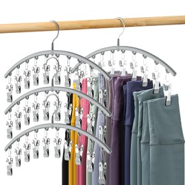 Volnamal Legging Organizer for Closet, Metal Yoga Pants Hanger w/Rubber Coated 4 Pack w/10 Clips Hold 40 Leggings, Hangers Space Saving Hanging for Closet Organizers and Storage-Gray