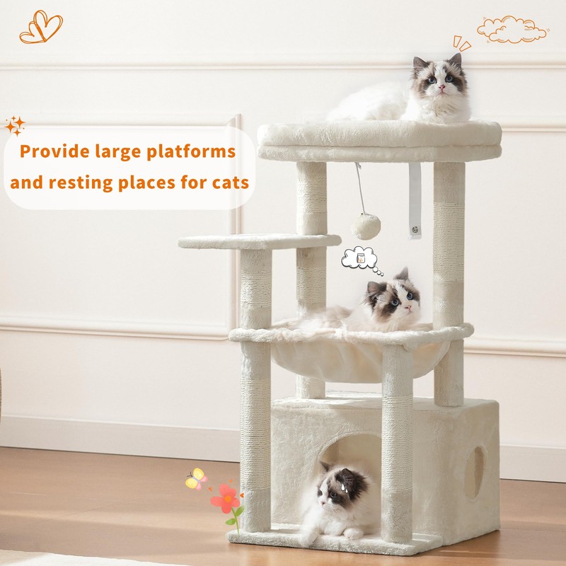 Heybly Cat Tree, Kitten Tower with Large Soft Cat Basket,
