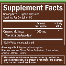 Organic Moringa a" Superfood for Energy Support a" 1,000 MG (100 Capsules)