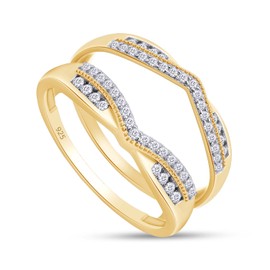 SAVEARTH DIAMONDS 1/3 ct t.w Round Cut Lab Created Moissanite Diamond Wedding Band Enhancer Guard Double Chevron Ring In 14K Yellow Gold Over Sterling Silver (D Color,VVS1 Clarity 0.33 Cttw)-5