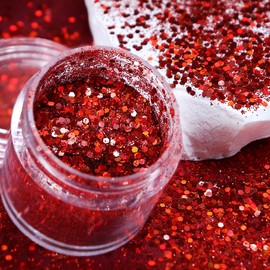 Nail Art Glitter Powder Mix Hexagon Sequins Ultra-fine 0.2MM + 1MM Laser Nail Glitter Nail Art Decoration Accessories (red)