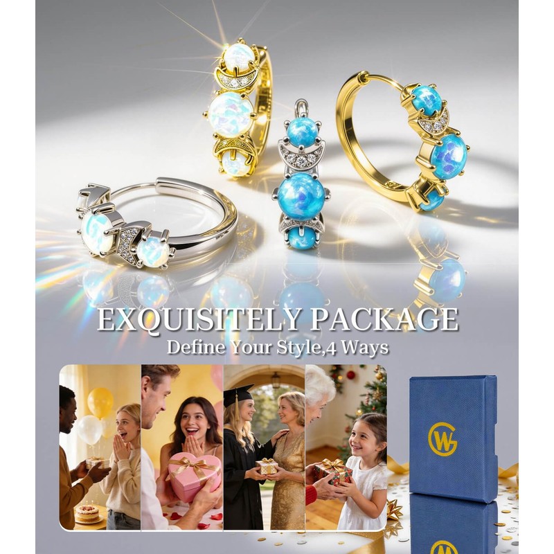 Opal Earrings for Women Hoop Earrings with Opal Huggie with