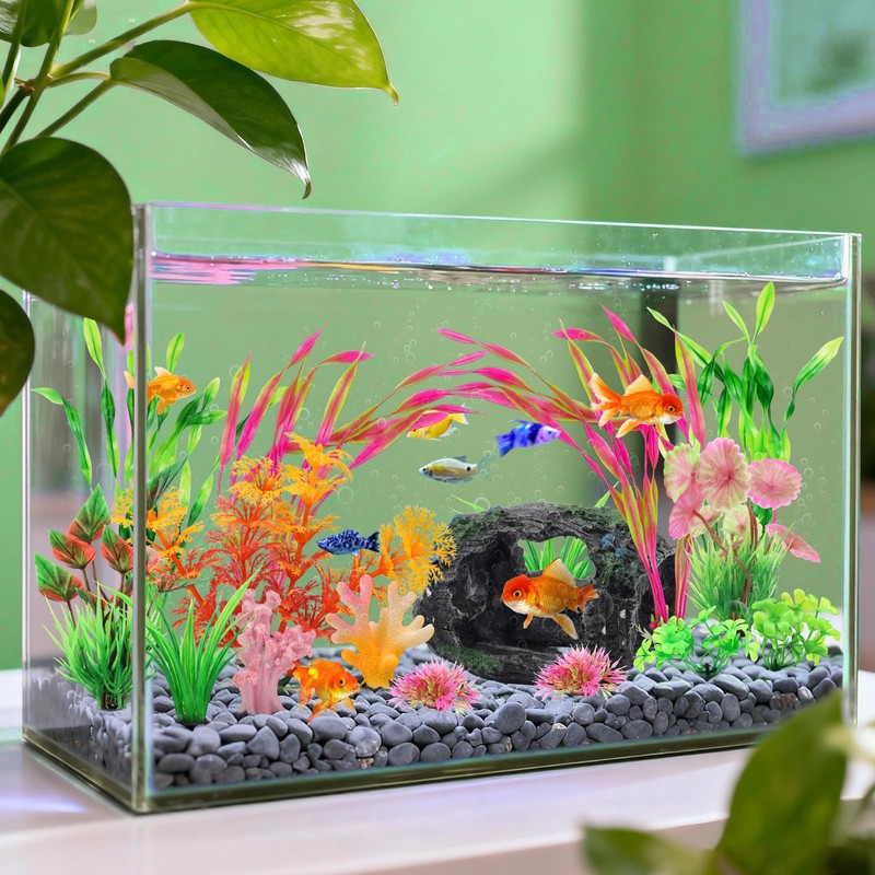 QUOZUO Broken Barrel Fish Tank Decor, 16pcs Fish Tank Accessories
