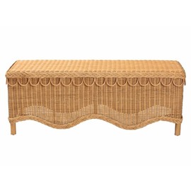 bali & pari Erla Bohemian Light Honey Rattan Accent Bench with Scallop Border