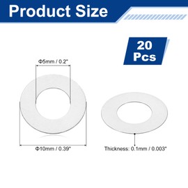 uxcell 20 Pcs M5 Flat Washer, 5x10x0.1mm 304 Stainless Steel Flat Spacers for Screw, Bolt, Automotive, Industrial Machinery