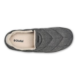 OLUKAI Puku'i Men's Fleece Slippers, Comfortable Activewear Slippers, Premium Full-Grain Leather & Jersey Knit, Drop-In Heel & All-Day Comfort, Dark Shadow/Lava Rock, 11