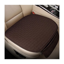 KVAEY Front Car Seat Cover, Anti-Slip Bottom Front Seat Cover Protector with Storage Pocket, Breathable Linen Driver Seat Protector Comfortable Front Cushion Pad for Most Vehicles (Coffee)