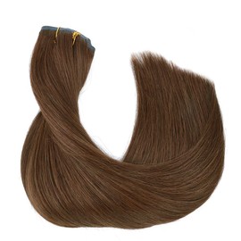 HOTBANANA Seamless Clip in Hair Extensions 14 inch 130g 7pcs Chocolate Brown Clip in Remy Human Hair Extensions Straight Hair Invisible PU Skin Weft