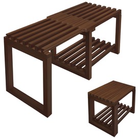 Bathroom Bench Adjustable Length, 29 Inches Shower Benches for Inside Shower, Bathroom Bench Seat, Wood Bathroom Bench, Bathroom Bench with Storage for Adults Seniors Elderly, Walnut Color