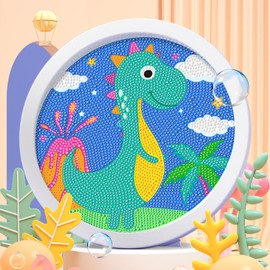 CAYUDEN 5D Diamond Painting Kits Dinosaur Diamond Painting Sets for Children with Wooden Frame 6.7 Inch Full Drill Diamonds Arts and Crafts for Children from 6-8-10-12 Years Dino Diamond Art