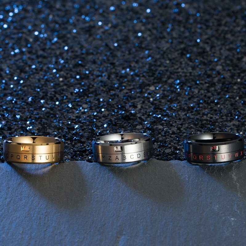 INRENG 8mm Men's Women's Stainless Steel Spinner Ring Alphabet Number
