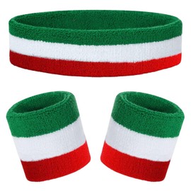 Kids Sweatbands Headband Wristband Set - Athletic Cotton Sweat Band for Sports - Ultimate Sweat-Absorbing 3-piece Set (1 Headband + 2 Wristbands) (Teal+White+Red)