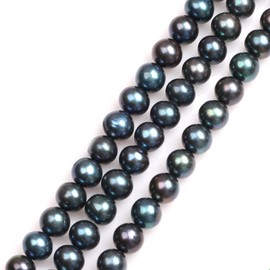 GEM-Inside 11mm Black with Peacock Green Luster Round Pearls Loose Stone Beads for Jewelry Making Strand 15"